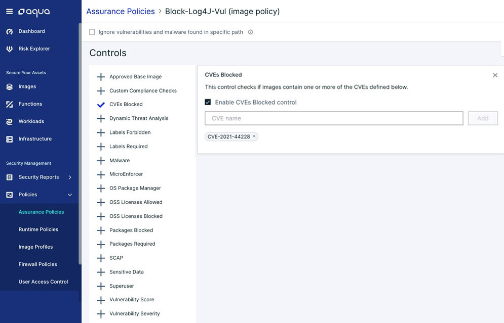 create an assurance policy that will mark these workloads as noncompliant and prevent their execution: