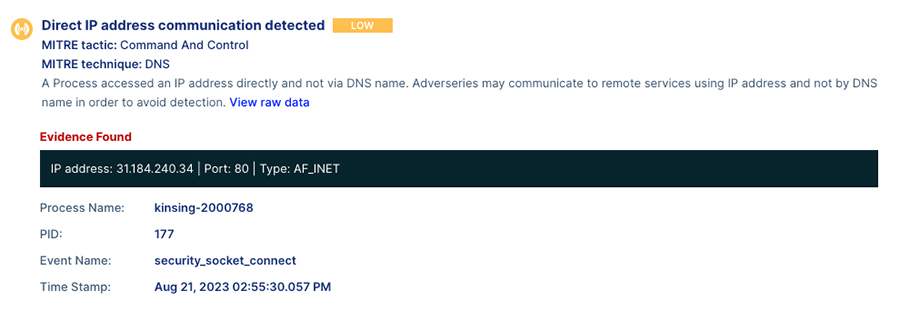 Event description - Kinsing malware conducts direct communication to download the cryptominer