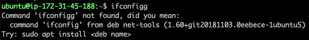 User accidentally types ‘ifconfigg’ instead of ‘ifconfig’, and it corrects him to ifconfig